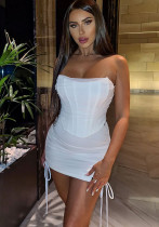 Women Sexy Strapless Mesh Pleated Top and Skirt Two-Piece Set