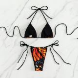 Women Lace-Up Print Two Pieces Swimwear