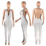 Women Solid Sexy Backless Halter Neck Jumpsuit