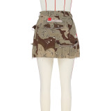 Ladies Summer Fashion Slit Short Skirt Skirt Camouflage Patch Pack Skirt