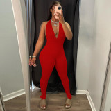 Women Solid Sexy Backless Halter Neck Jumpsuit