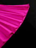 Women Balloon Sleeve Cutout Pleated Skirt