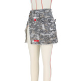 Ladies Summer Fashion Slit Short Skirt Skirt Camouflage Patch Pack Skirt
