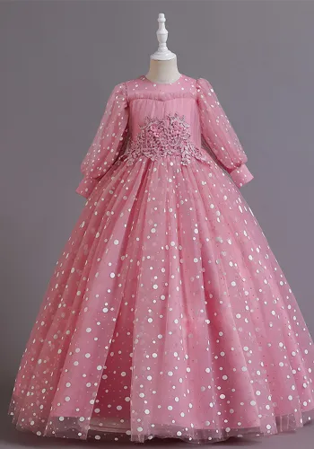 Princess Dress Children's Long Sleeve Tutu Skirt Birthday Party Show Long Dress