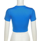 Summer Women's Tops Fashion 3d Printing Round Neck Slim Crop Short Sleeve T-Shirt