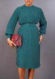 Vestido elegante suelto plisado de moda de primavera para mujer de talla grande con cinturón