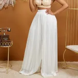 Summer Ladies Solid Color Casual Loose Pleated Wide Leg Pants African Trousers