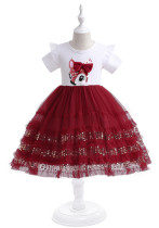 Kinderkleid Kurzarm Cascading Rüschen Kleid Mädchen Schaufensterpuppe Laufsteg Geburtstagskleid Trendiges Prinzessinnenkleid für Mädchen