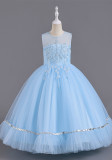 Girls Trendy Evening Dress Birthday Princess Dress Long Mesh Sequin Stage Catwalk Piano Costume