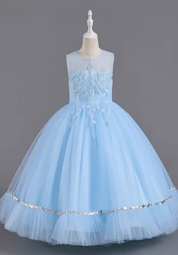 Girls Trendy Evening Dress Birthday Princess Dress Long Mesh Sequin Stage Catwalk Piano Costume