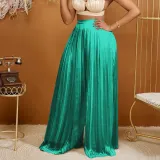 Summer Ladies Solid Color Casual Loose Pleated Wide Leg Pants African Trousers