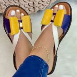 Spring Summer Style Flat Colorblock Bow Women's Sandals and Slippers Plus Size Women's Shoes