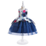 Children's Dresses Puffy Mesh Dress Girls Piano Performance Printed Children's Princess Dress