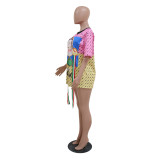 Digital Print Round Neck Casual Tunic Dress