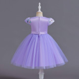 Children's Dress Princess Dress Flying Sleeve Girls Printed Mesh Dress Piano Performance Dress Tutu Skirt