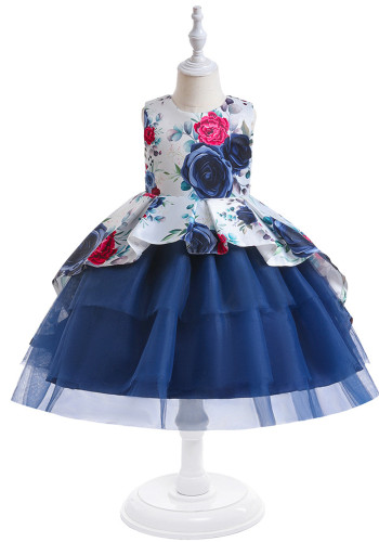 Kinderkleider Puffy Mesh Dress Mädchen Piano Performance Bedrucktes Prinzessinnenkleid für Kinder