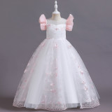 Mädchen besticktes Kleid Prinzessin Kleid Spitze trendiges Laufsteg-Klavierkostüm für kleine Kinder