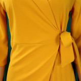 Vestido africano plisado de cintura delgada con cordones y cuello vuelto a la moda para mujer de talla grande