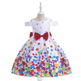 Off Shoulder printed polka dot princess dress Christmas cos clothing children's dress