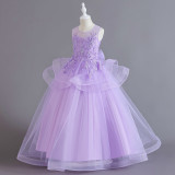 Girls catwalk dress children's long princess dress flower girl costume fluffy mesh dress skirt