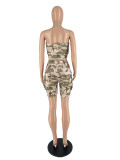Women's Solid Color Short Sleeve Shorts Cargo Camo Pocket Stretch Casual Two Piece Suit Women