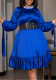 Women's Spring Loose Casual Lace-Up Solid Dress African Dress with Belt