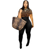 Plus Size Women's Fast Fashion Leopard Print Casual Jumpsuit