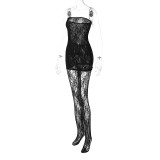 Women's summer lace sexy See-Through wrap bust dress trousers two-piece set