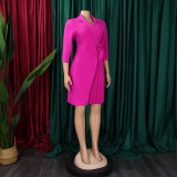 Plus Size Women's Fashion Turndown Collar Fashion Lace-Up Slim Waist Pleated African Dress