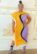 Vestido De Mujer Con Cuello Redondo Y Estampado Posicionamiento En Contraste