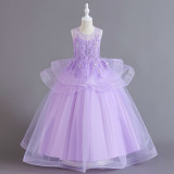 Girls catwalk dress children's long princess dress flower girl costume fluffy mesh dress skirt