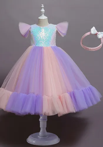 Children's dress skirt sequined flower girl catwalk wedding dress performance clothing girls mesh fluffy princess dress