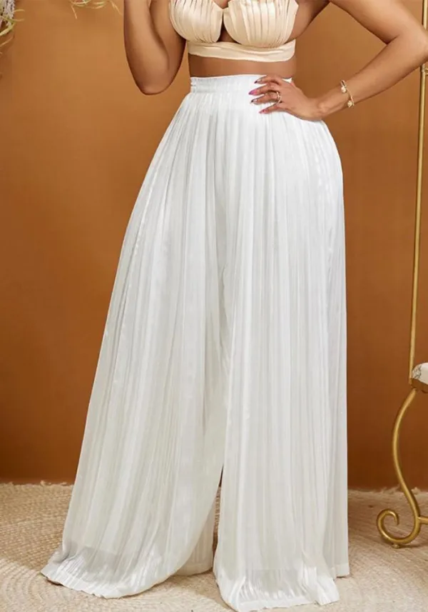 Summer Ladies Solid Color Casual Loose Pleated Wide Leg Pants African Trousers