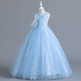 Girls lace big bow birthday performance evening dress middle and big children's performance long fluffy dress batch