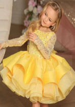 Kinderkleid Prinzessinnenkleid Tutu Rock Klavierkostüm Pailletten Mesh einjähriges Kinderkleid