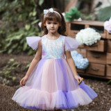 Children's dress skirt sequined flower girl catwalk wedding dress performance clothing girls mesh fluffy princess dress