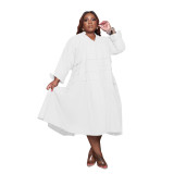 Womens Plus Size Solid V-neck long sleeve loose Dress