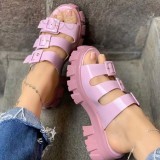 Platform Belt Buckle Slip-on Sandals and Slippers Women Plus Size Hollow out Buckle Sandals and Slippers