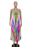 Summer Women's Sexy V-neck halter backless Fashion Casual Maxi Dress