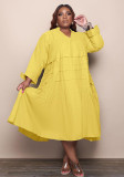 Womens Plus Size Solid V-neck long sleeve loose Dress