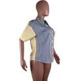 Spring Women's Fashion Multicolor Striped Print Shirt