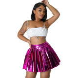Women's Spring Summer Shiny Sexy Pleated Skirt Zipper Elastic Waist Skirt