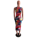 Women's Summer Fashion Multi-Color Print Sleeveless Bodycon Dress
