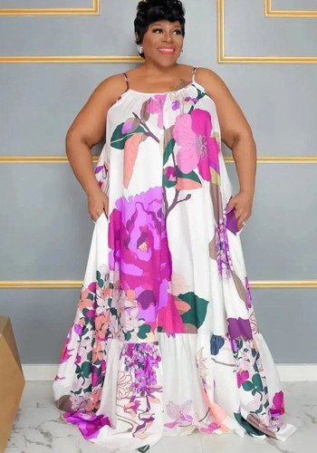 Sexy Plus Size Women's Fashion Print Strap Loose Long Dress