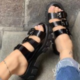 Platform Belt Buckle Slip-on Sandals and Slippers Women Plus Size Hollow out Buckle Sandals and Slippers