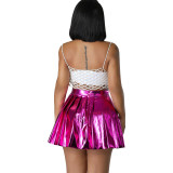 Women's Spring Summer Shiny Sexy Pleated Skirt Zipper Elastic Waist Skirt