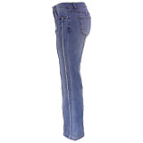 Fashion Jeans Bootcut Ladies Denim Pants Raw Edge Stretch Denim Trousers