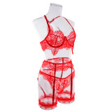 Women Sexy lace See-Through Halter Neck Sexy Lingerie Three-Piece