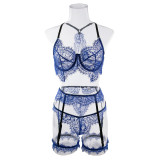 Women Sexy lace See-Through Halter Neck Sexy Lingerie Three-Piece
