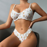 Women Summer Sexy Pastoral Floral Sexy Lingerie Two-Piece Set